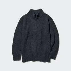 Pullover & Strickjacken*UNIQLO Weicher Souffle Jacquard Strickpullover Dunkelgrau